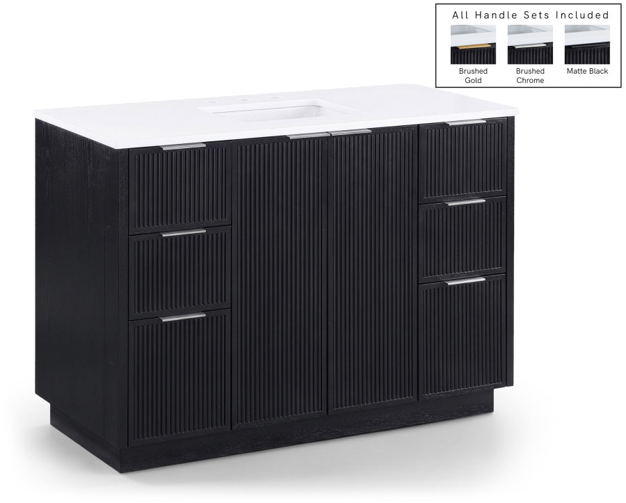 Willard 48" White Engineered Stone And Solid Wood Bathroom Vanity - Black