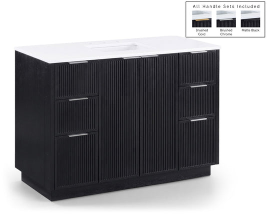 Willard 48" White Engineered Stone And Solid Wood Bathroom Vanity - Black