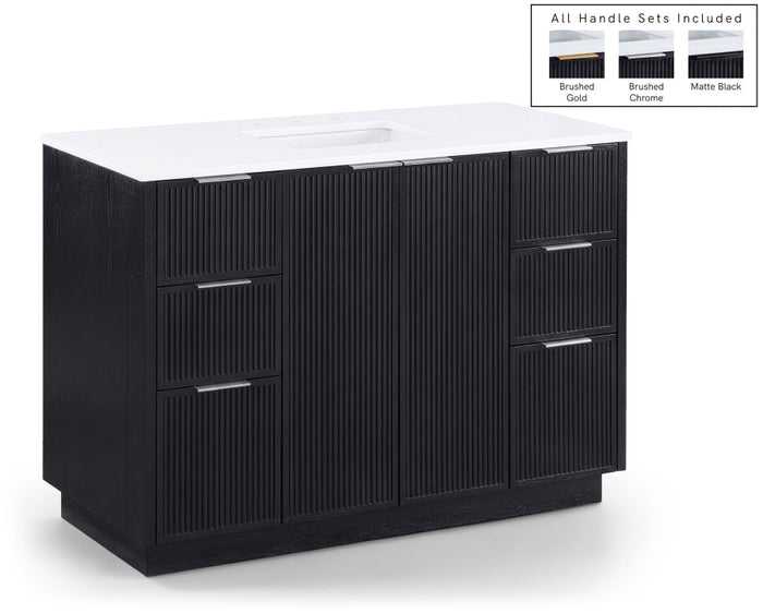 Willard 48" White Engineered Stone And Solid Wood Bathroom Vanity - Black