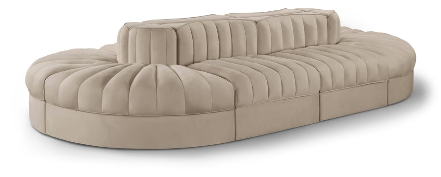 Rummi 156" Velvet Performance Fabric Upholstered 8pc. Modular Sectional - Beige