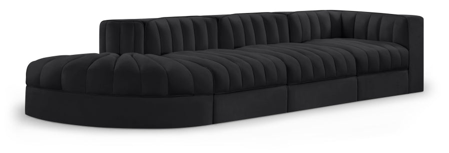 Rummi 141" Velvet Performance Fabric Upholstered 4pc. Modular Sectional - Black