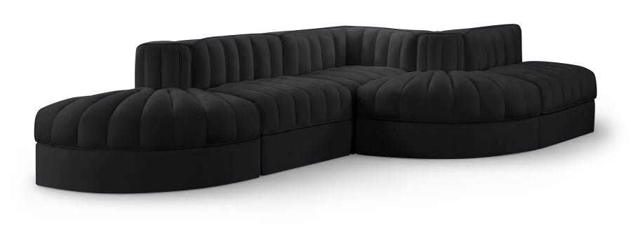 Rummi 112" Velvet Performance Fabric Upholstered 5pc. Modular Sectional - Black
