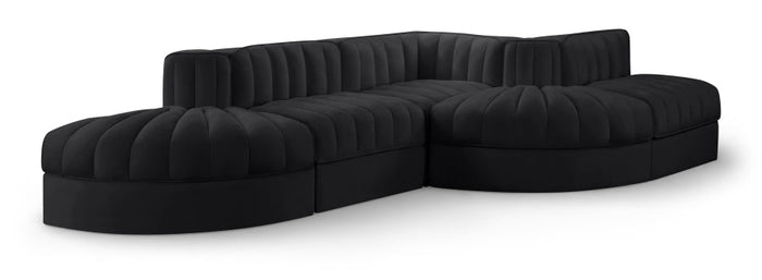 Rummi 112" Velvet Performance Fabric Upholstered 5pc. Modular Sectional - Black