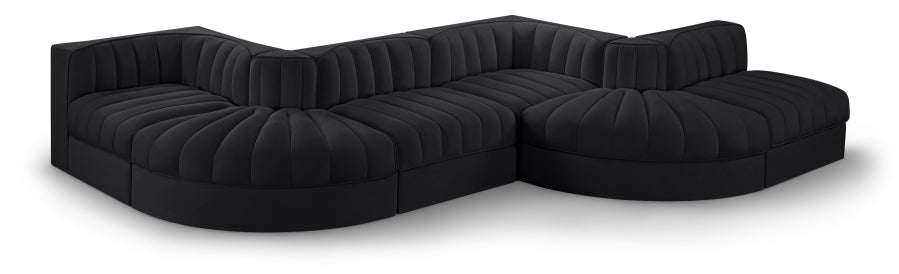 Rummi 175" Velvet Performance Fabric Upholstered 6pc. Modular Sectional - Black