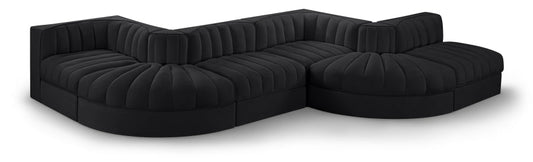 Rummi 175" Velvet Performance Fabric Upholstered 6pc. Modular Sectional - Black