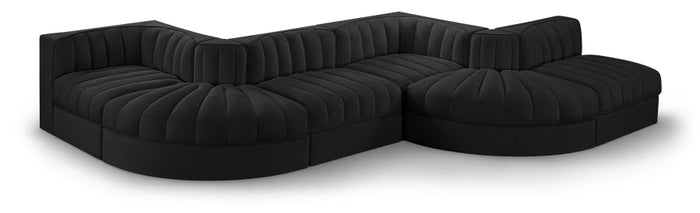 Rummi 175" Velvet Performance Fabric Upholstered 6pc. Modular Sectional - Black