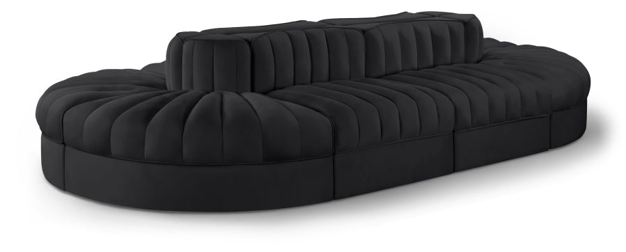 Rummi 156" Velvet Performance Fabric Upholstered 8pc. Modular Sectional - Black