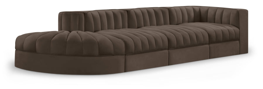 Rummi 141" Velvet Performance Fabric Upholstered 4pc. Modular Sectional - Brown
