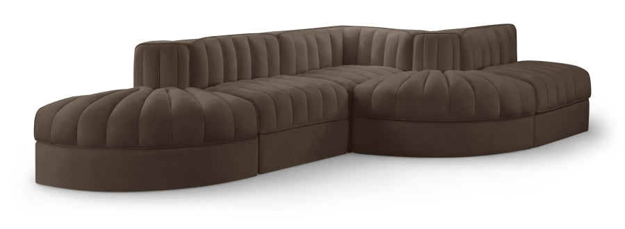Rummi 112" Velvet Performance Fabric Upholstered 5pc. Modular Sectional - Brown