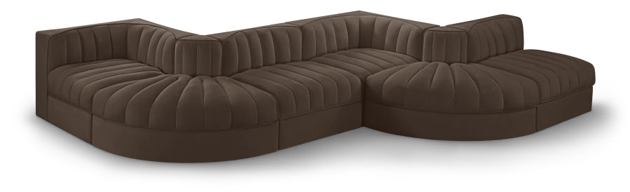 Rummi 175" Velvet Performance Fabric Upholstered 6pc. Modular Sectional - Brown