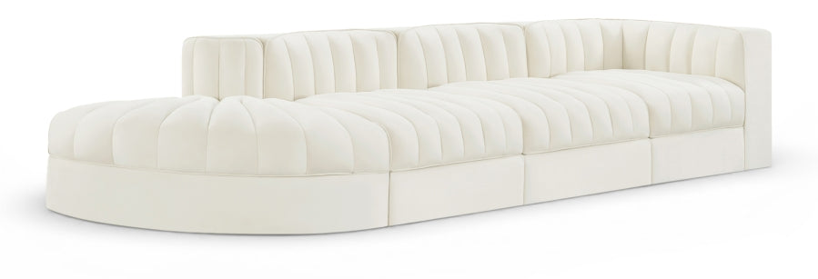 Rummi 141" Velvet Performance Fabric Upholstered 4pc. Modular Sectional - Cream