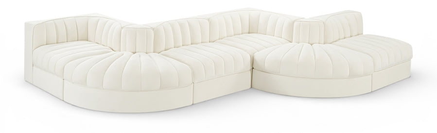 Rummi 175" Velvet Performance Fabric Upholstered 6pc. Modular Sectional - Cream