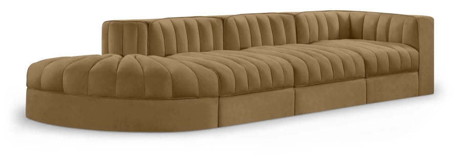 Rummi 141" Velvet Performance Fabric Upholstered 4pc. Modular Sectional - Saddle