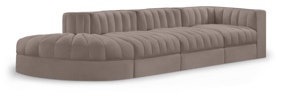Rummi 141" Velvet Performance Fabric Upholstered 4pc. Modular Sectional - Taupe