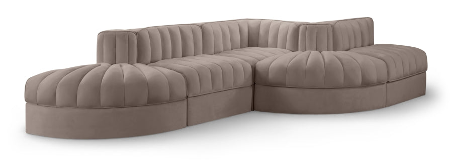 Rummi 112" Velvet Performance Fabric Upholstered 5pc. Modular Sectional - Taupe