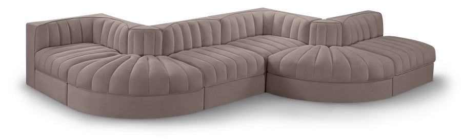 Rummi 175" Velvet Performance Fabric Upholstered 6pc. Modular Sectional - Taupe