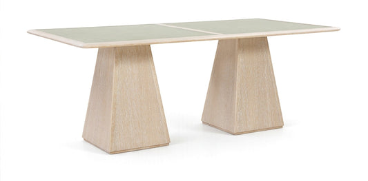 Atrium 78" Glass And Cane Top With Solid Wood Base Dining Table - Natural