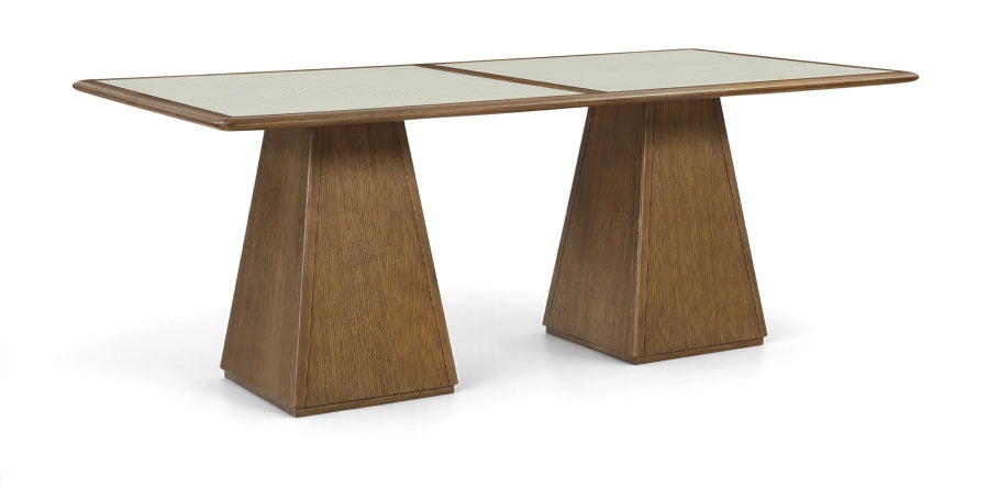 Atrium 78" Glass And Cane Top With Solid Wood Base Dining Table - Brown