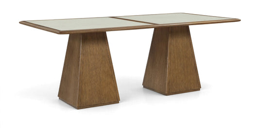 Atrium 78" Glass And Cane Top With Solid Wood Base Dining Table - Brown