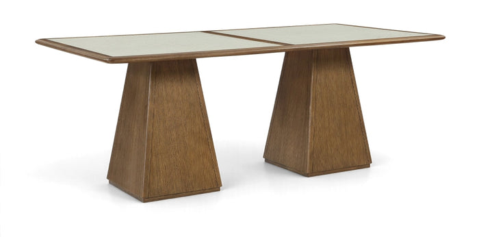 Atrium 78" Glass And Cane Top With Solid Wood Base Dining Table - Brown