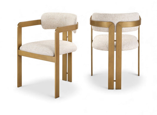 Aurum Linen Textured Fabric Upholstered And Brushed Brass Iron Frame Dining Chair - Beige