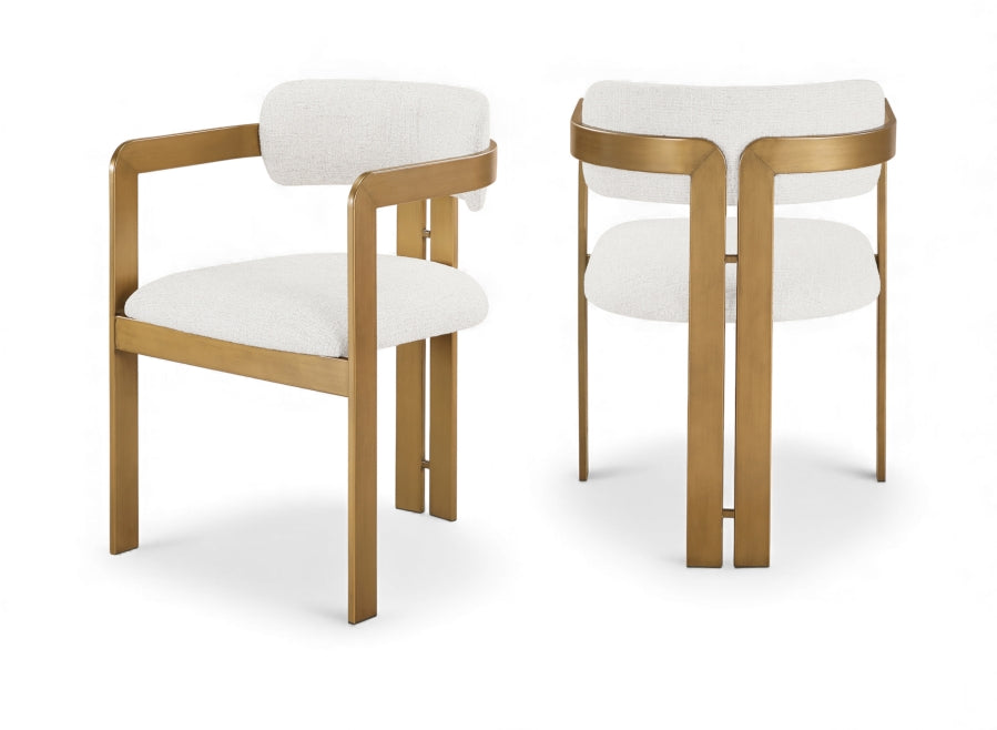 Aurum Linen Textured Fabric Upholstered And Brushed Brass Iron Frame Dining Chair - Cream
