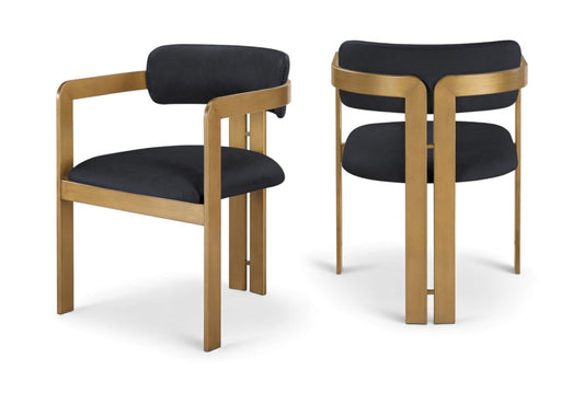 Aurum Vegan Leather Upholstered And Brushed Brass Iron Frame Dining Chair - Black