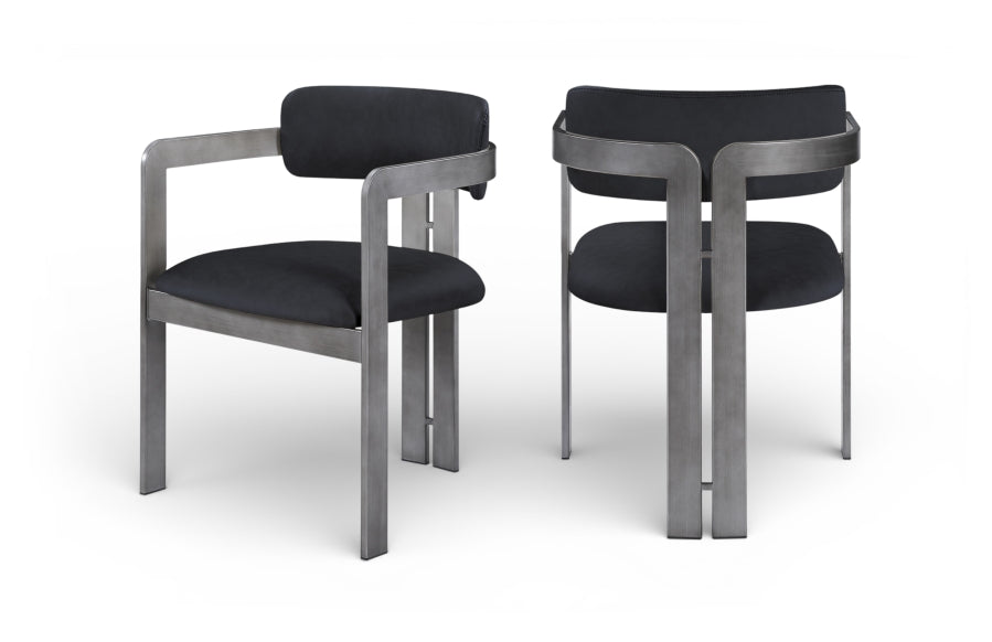Aurum Vegan Leather Upholstered And Brushed Silver Iron Frame Dining Chair - Black