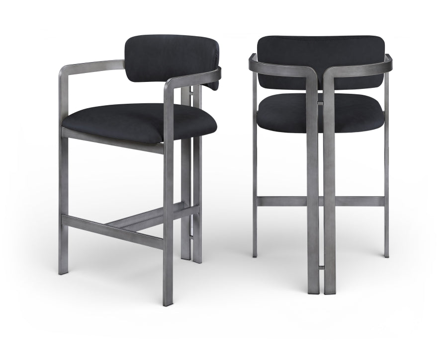 Aurum Vegan Leather Upholstered And Brushed Silver Iron Frame Counter Stool - Black