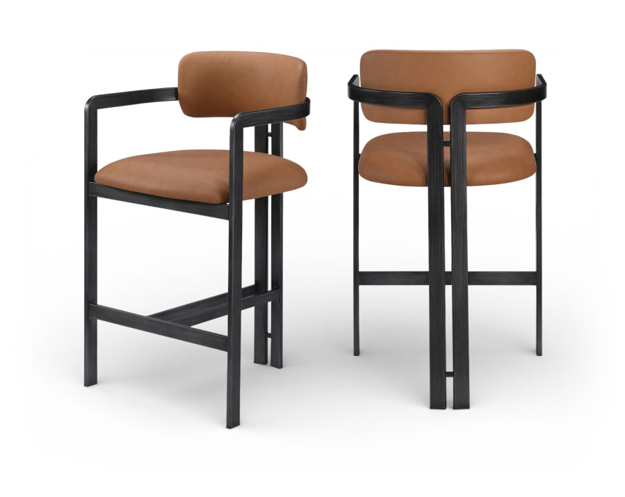 Aurum Vegan Leather Upholstered And Matte Black Iron Frame Counter Stool - Cognac