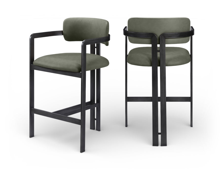 Aurum Vegan Leather Upholstered And Matte Black Iron Frame Counter Stool - Green