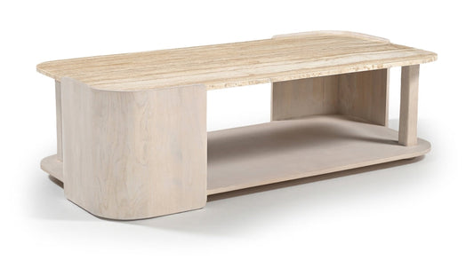 Calabria Genuine Marble And Oak Wood Coffee Table - Cream