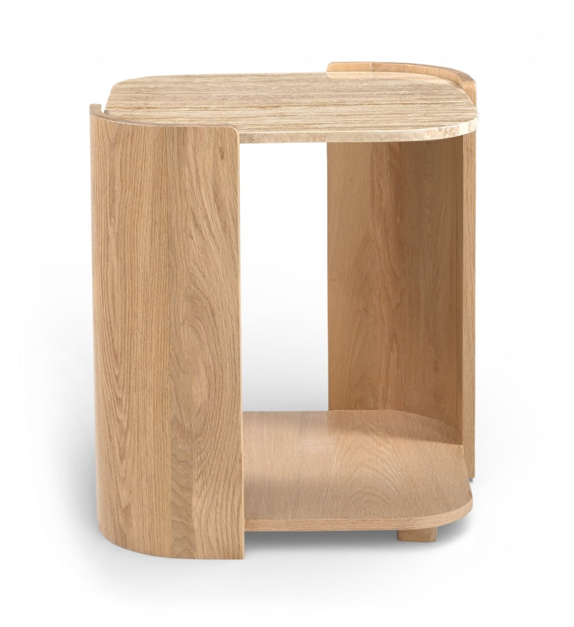 Calabria Genuine Marble And Oak Wood End / Side Table - Natural