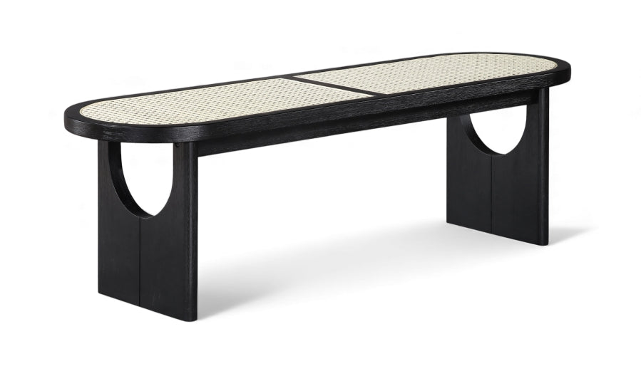 Canovia Solid Wood And Faux Cane Bench - Black