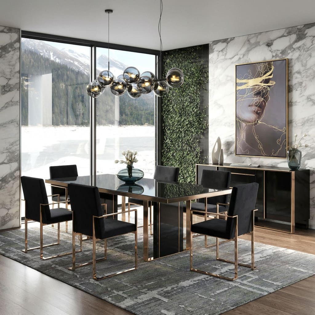 Cartier Modern Black & Rosegold Dining Table
