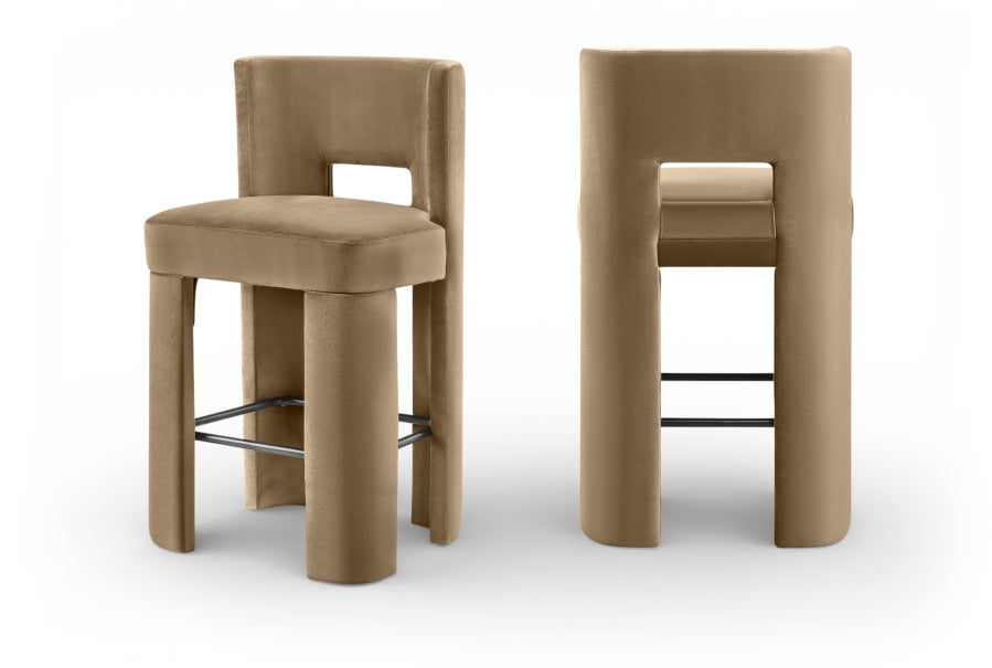 Zuno Velvet Performance Fabric Upholstered Bar Stool - Beige