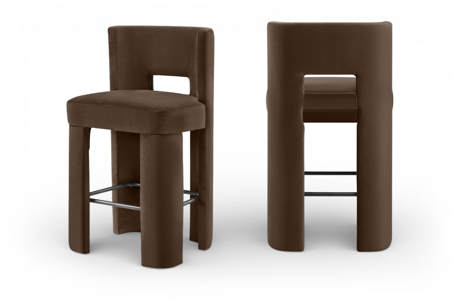 Zuno Velvet Performance Fabric Upholstered Bar Stool - Brown