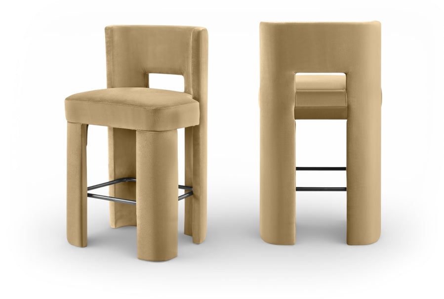 Zuno Velvet Performance Fabric Upholstered Bar Stool - Camel