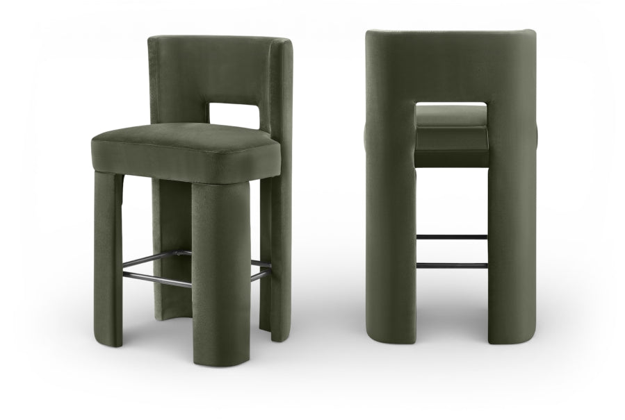 Zuno Velvet Performance Fabric Upholstered Bar Stool - Green
