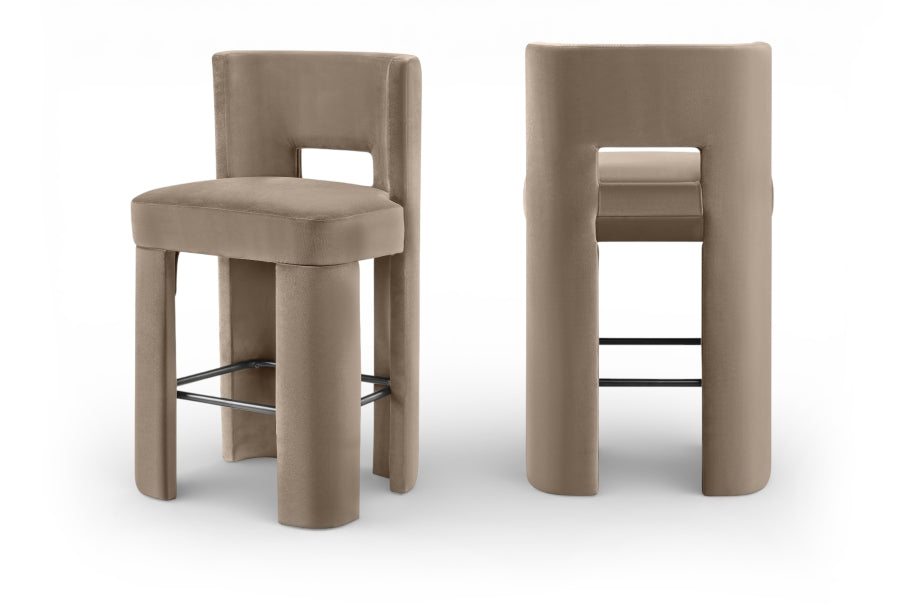 Zuno Velvet Performance Fabric Upholstered Bar Stool - Taupe