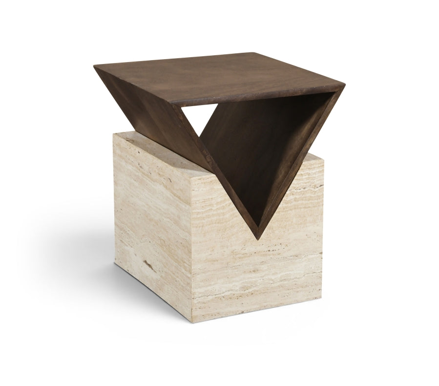 Opus Travertine And Mango Wood End Table - Brown