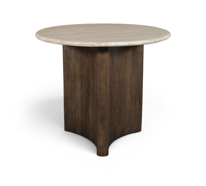 Pietra 36" Travertine And Mango Wood Dining Table - Brown