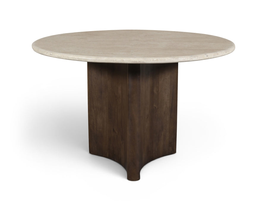 Pietra 48" Travertine And Mango Wood Dining Table - Brown