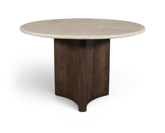 Pietra 48" Travertine And Mango Wood Dining Table - Brown