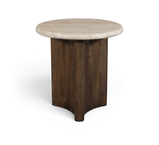 Pietra Travertine And Mango Wood End / Side Table - Brown