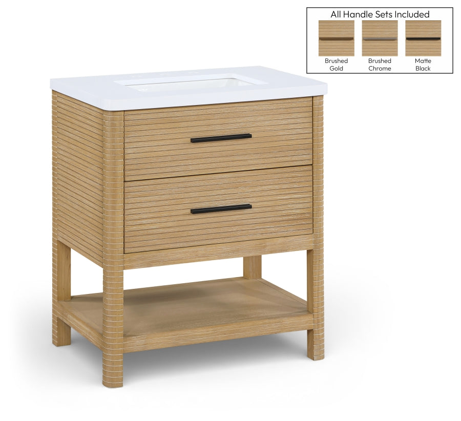 Oakwell 30" Engineered Stone And Solid Wood Bathroom Vanity - Natural