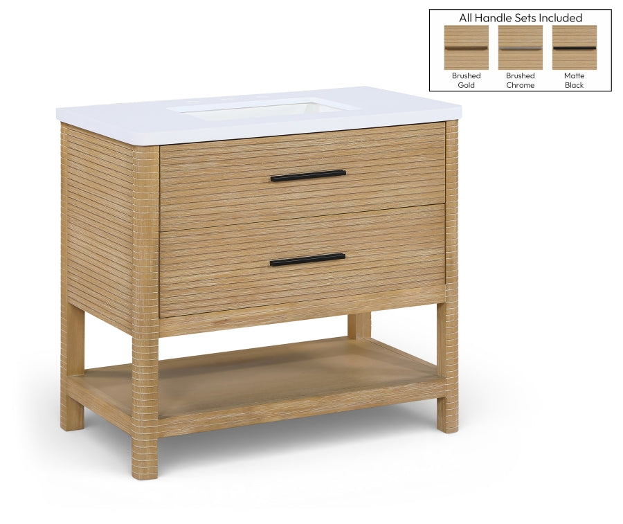 Oakwell 36" Engineered Stone And Solid Wood Bathroom Vanity - Natural