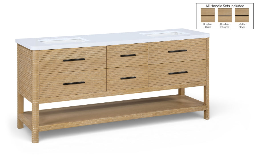 Oakwell 72" Engineered Stone And Solid Wood Bathroom Vanity - Natural