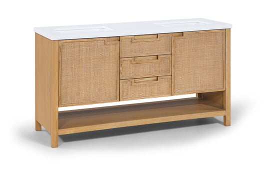 Soren 60" Engineered Stone, Cane And Solid Wood Bathroom Vanity - Natural