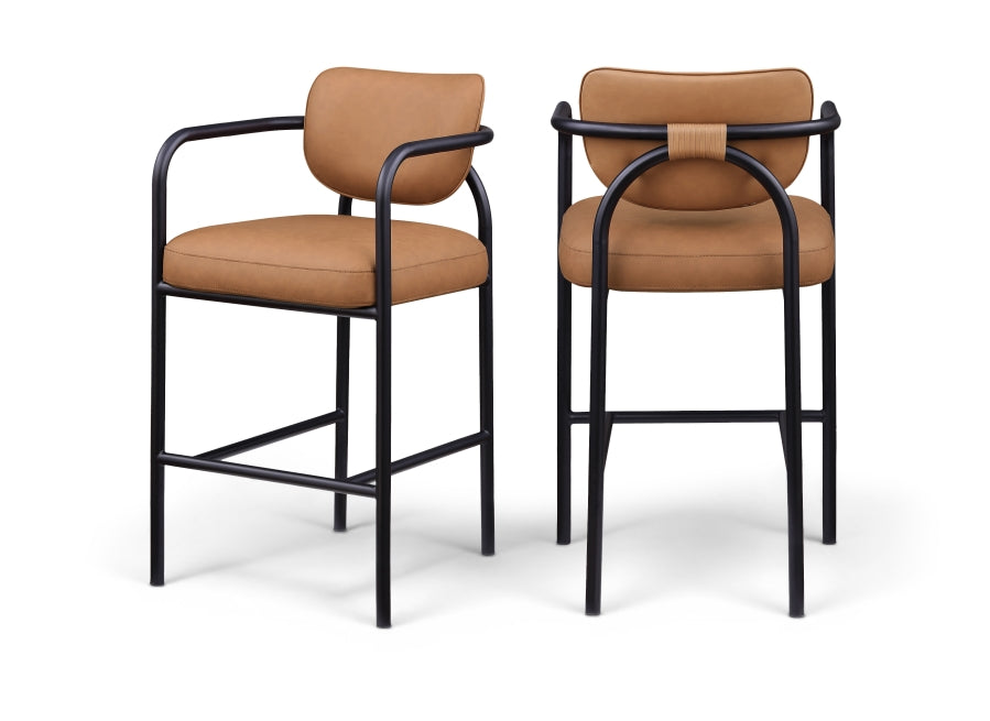 Serava Vegan Leather Upholstered Bar Stool - Cognac